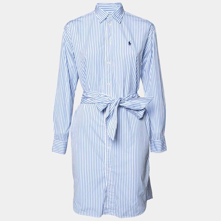 Polo Ralph Lauren Blue Striped Cotton Button Front Belted Shirt Dress M Polo  Ralph Lauren | TLC