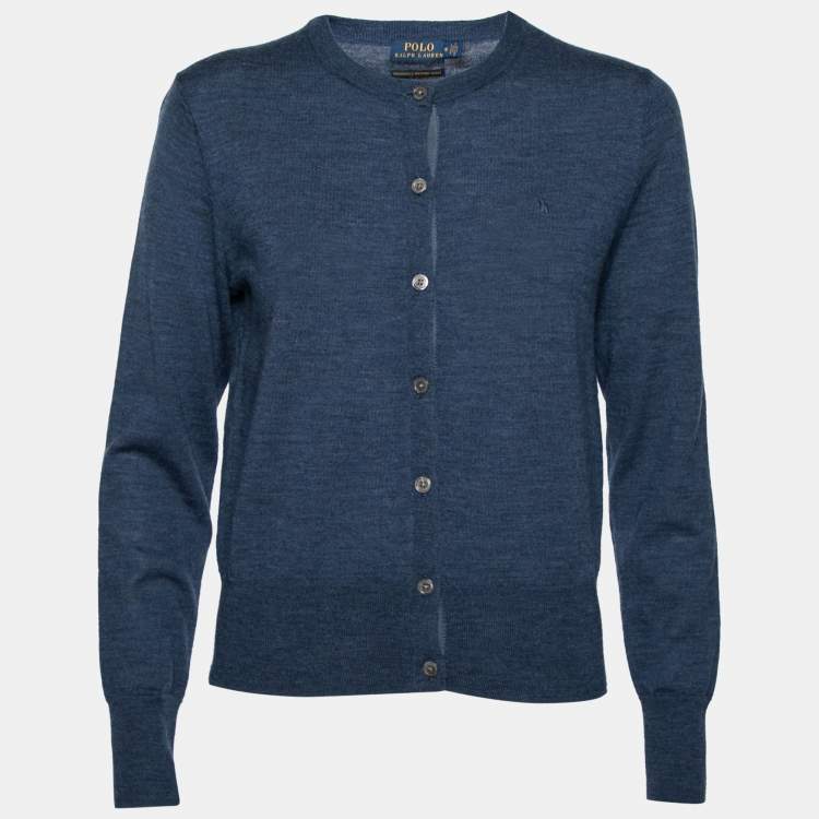 Pre Owned Polo Ralph Lauren Blue Merino Wool Button Front Cardigan M