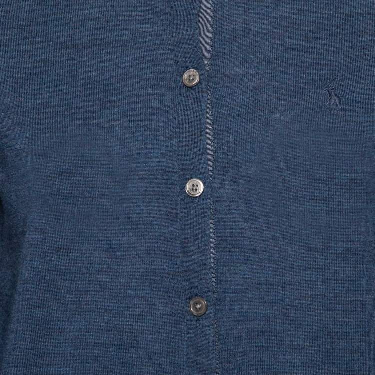 Pre Owned Polo Ralph Lauren Blue Merino Wool Button Front Cardigan M