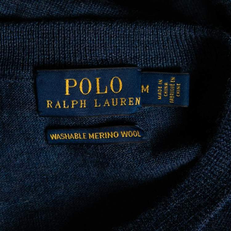 Pre Owned Polo Ralph Lauren Blue Merino Wool Button Front Cardigan M