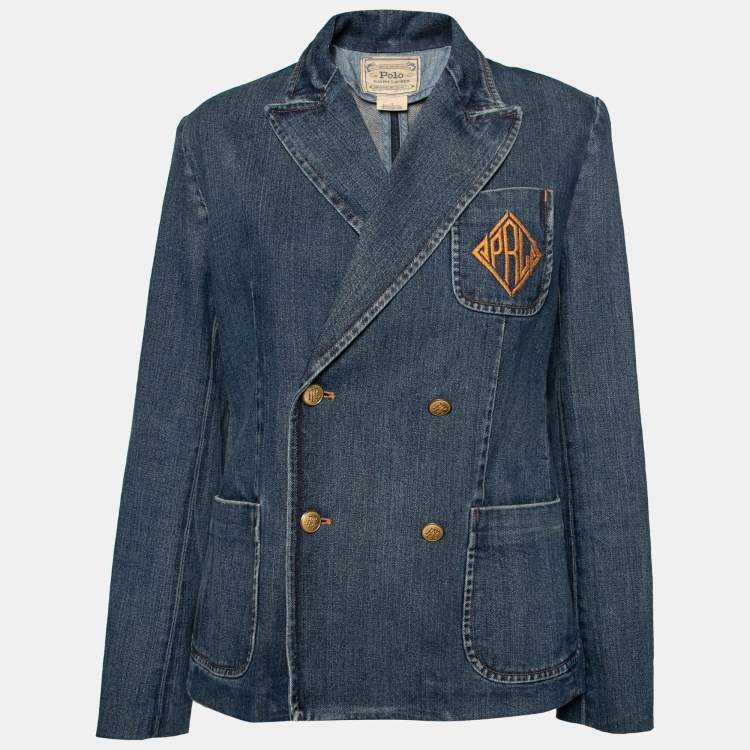 Pre Owned Polo Ralph Lauren Blue Denim Logo Embroidered Pocket Jacket L