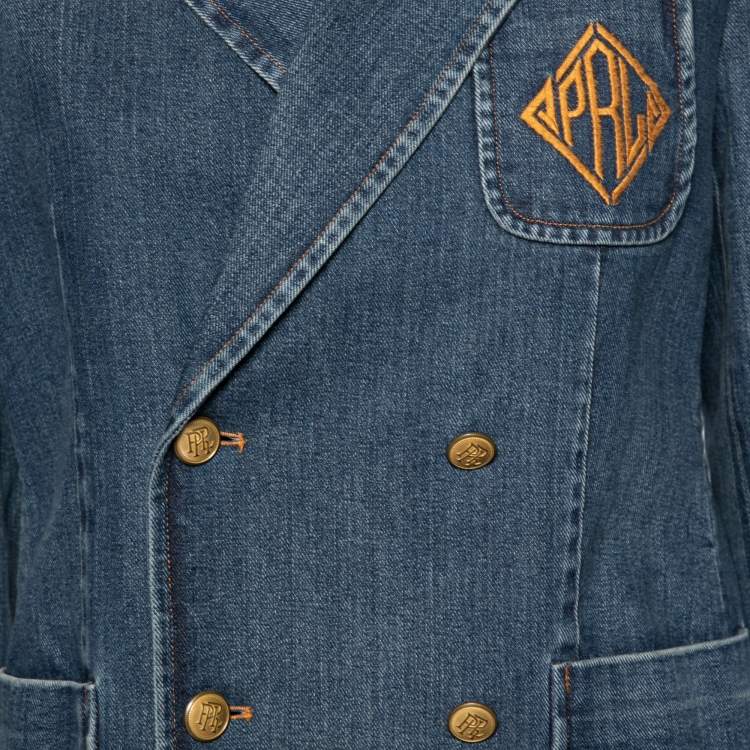 Pre Owned Polo Ralph Lauren Blue Denim Logo Embroidered Pocket Jacket L