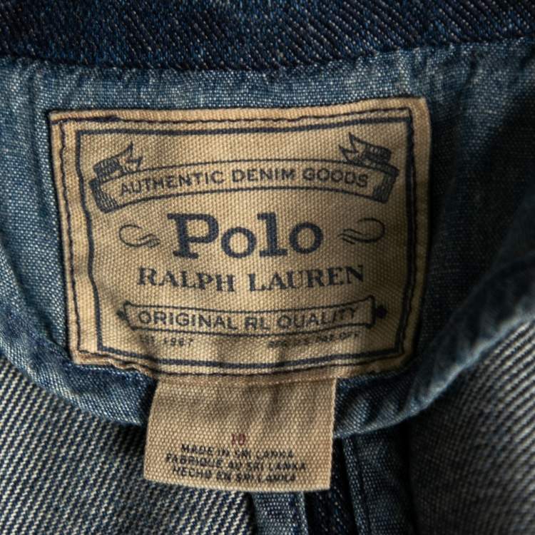 Pre Owned Polo Ralph Lauren Blue Denim Logo Embroidered Pocket Jacket L