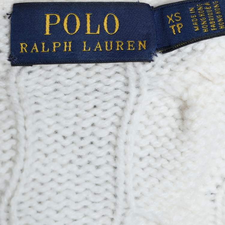 Pre Owned Polo Ralph Lauren Cream Woven Knit Button Front Cardigan XS
