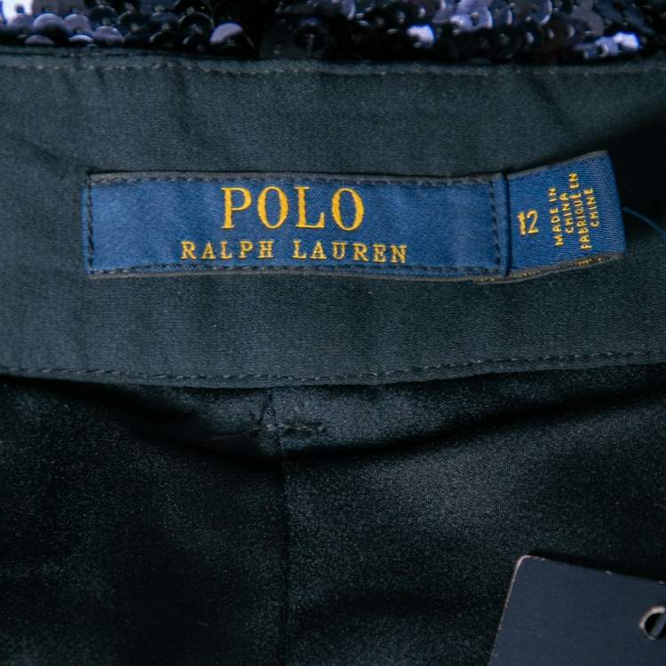 مملوكة مسبقًا Polo Ralph Lauren Navy Blue Sequin Embellished Wide Leg Pants L