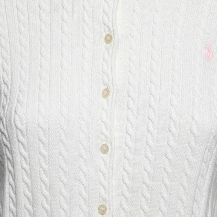 Pre Owned Polo Ralph Lauren Off White Cable Knit Button Front Cardigan XL