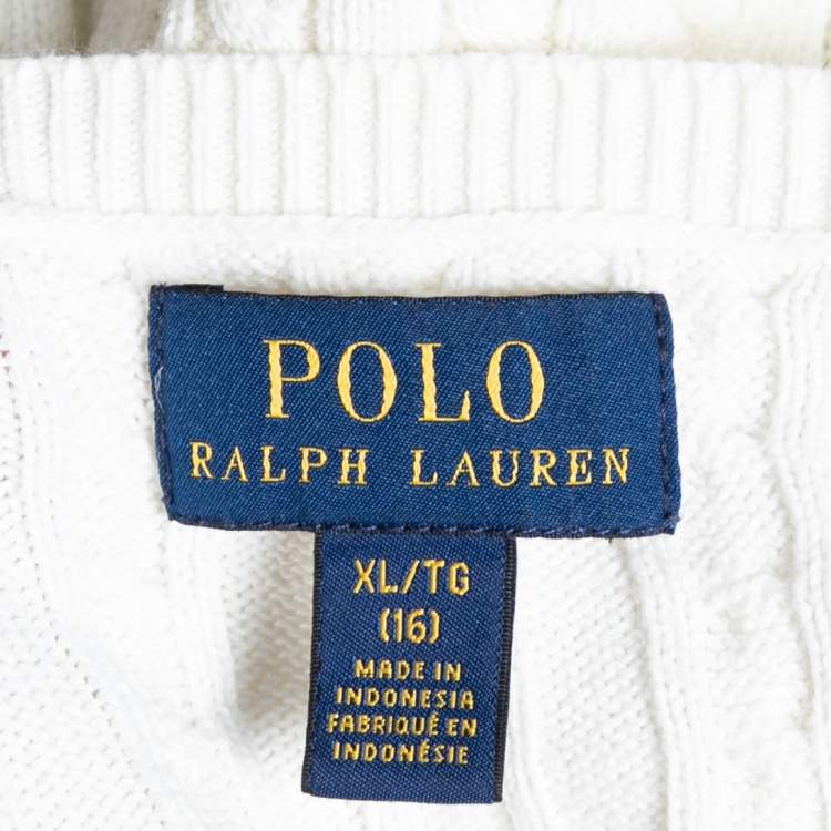Pre Owned Polo Ralph Lauren Off White Cable Knit Button Front Cardigan XL
