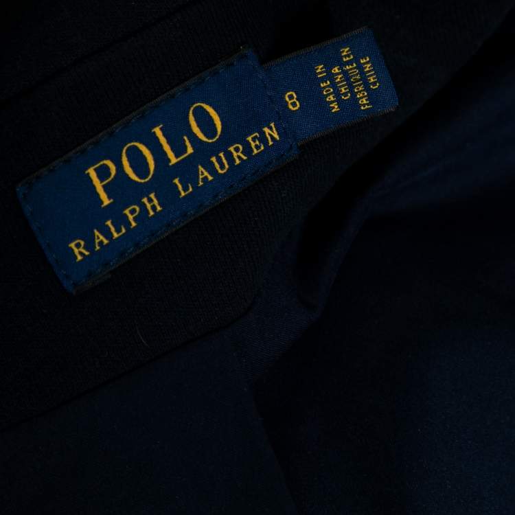 Pre Owned Polo Ralph Lauren Navy Blue Cotton Crest Embroidered Blazer M
