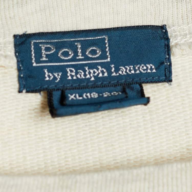 Pre Owned Polo By Ralph Lauren Cream Logo Print  Crew Neck Sweatshirt XL