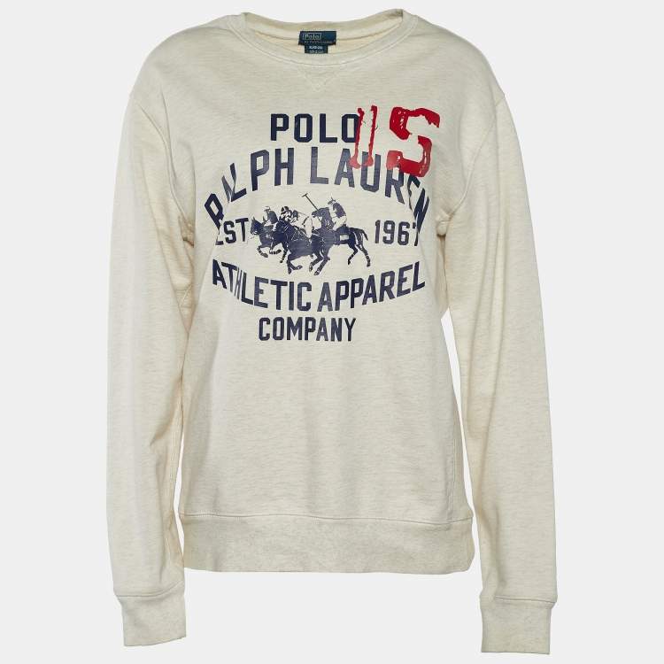 Polo By Ralph Lauren Cream Logo Print Crew Neck Sweatshirt XL Polo