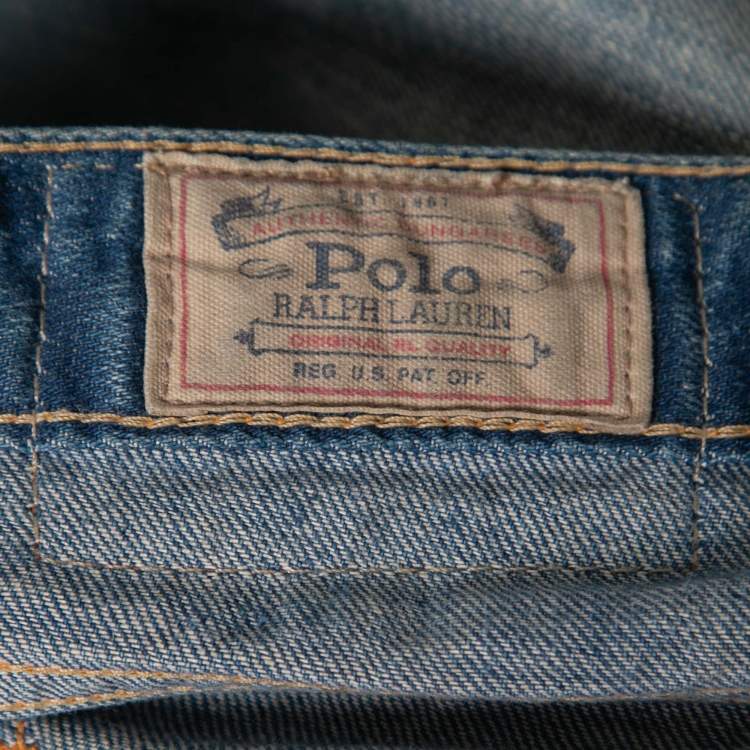 Pre Owned Polo Ralph Lauren Blue Distressed Denim Astor Boyfriend Jeans M Waist 32