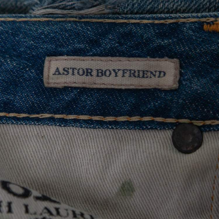 Pre Owned Polo Ralph Lauren Blue Distressed Denim Astor Boyfriend Jeans M Waist 32