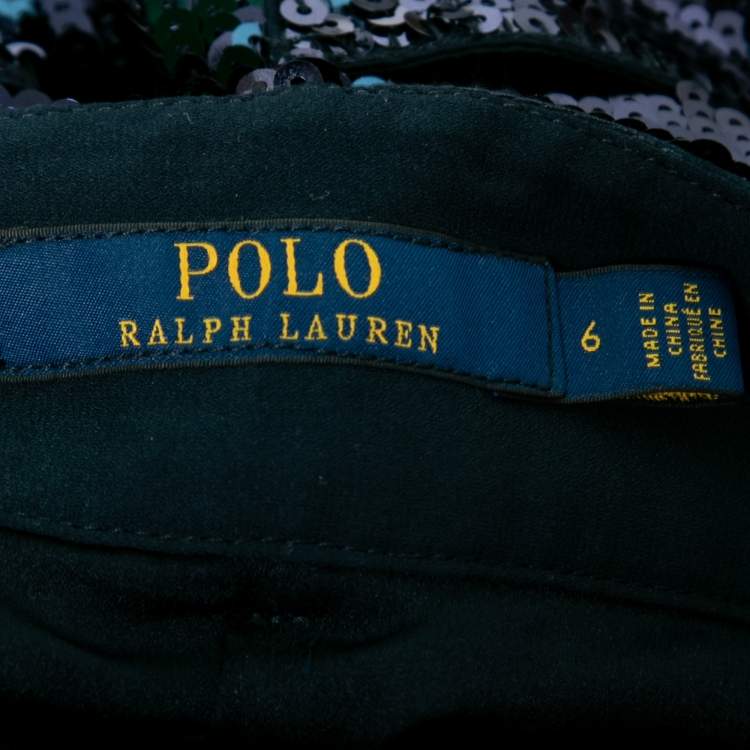 Pre Owned Polo Ralph Lauren Navy Blue Sequin Embellished Wide Leg Pants M