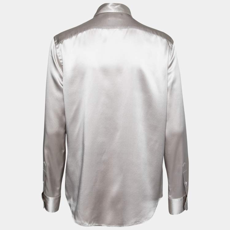 Pre Owned Polo Ralph Lauren Grey Silk Button Front Long Sleeve Shirt M