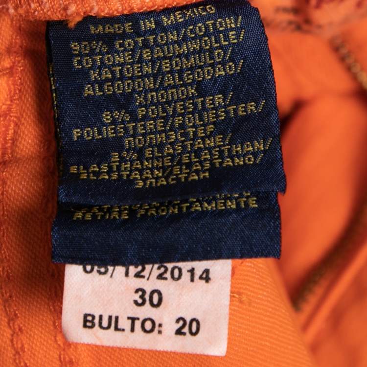 Pre Owned Polo Ralph Lauren Orange Denim Tompkins Cropped Skinny Jeans M 