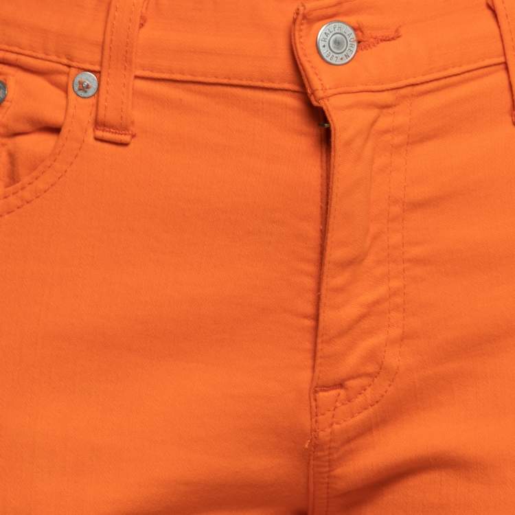 Pre Owned Polo Ralph Lauren Orange Denim Tompkins Cropped Skinny Jeans M 