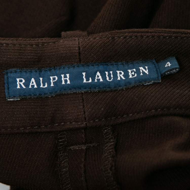 Pre Owned Ralph Lauren Brown Cotton Suede Patch Detail Polo Pants S