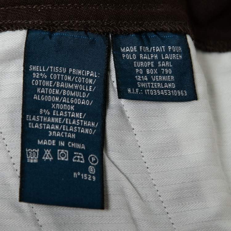 Pre Owned Ralph Lauren Brown Cotton Suede Patch Detail Polo Pants S