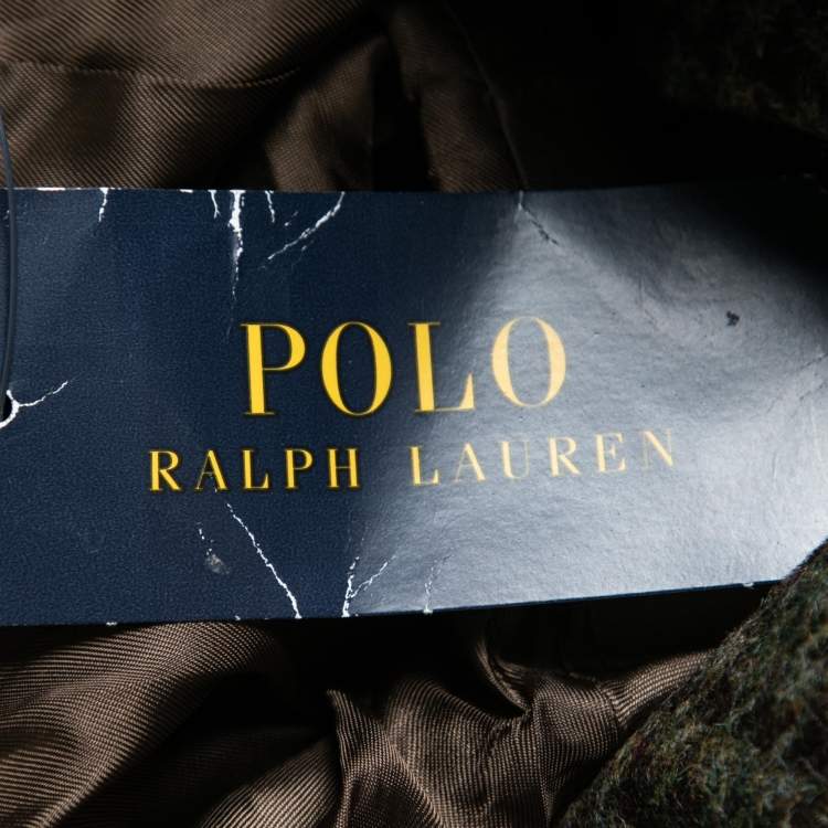 Pre Owned Polo By Ralph Lauren Olive Green Checked Tweed Jacket L