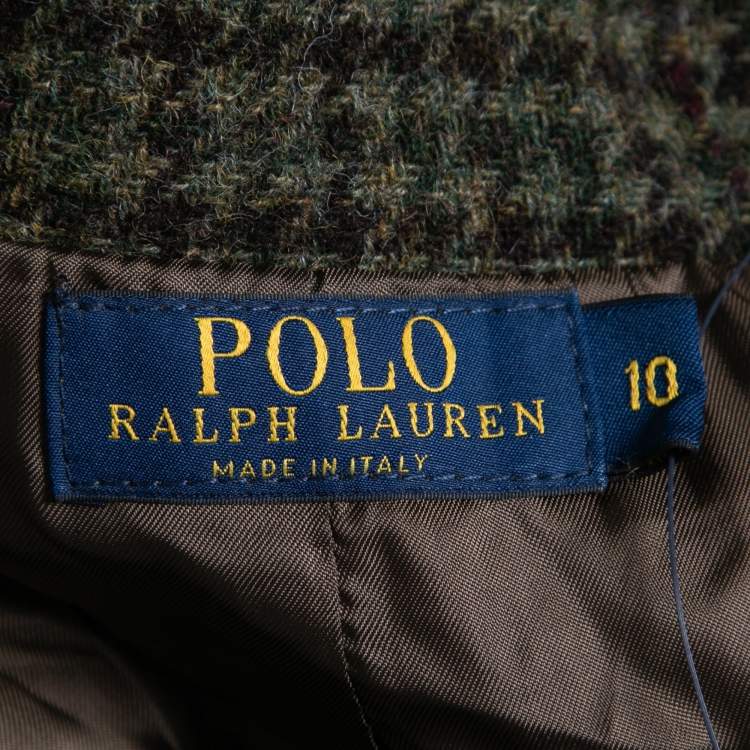 Pre Owned Polo By Ralph Lauren Olive Green Checked Tweed Jacket L