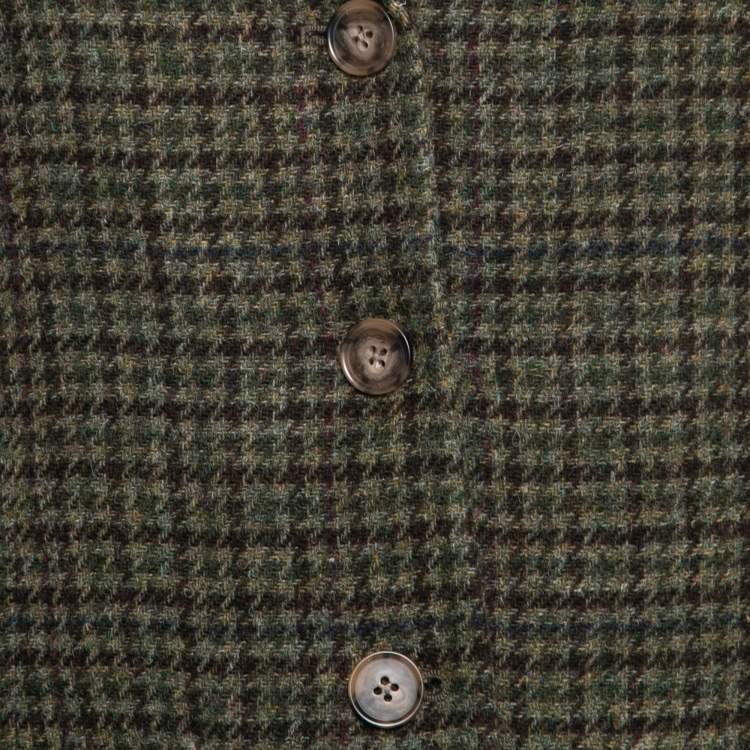 Pre Owned Polo By Ralph Lauren Olive Green Checked Tweed Jacket L