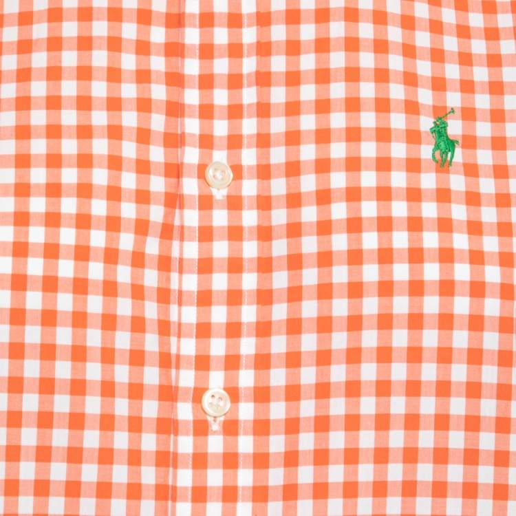 Pre Owned Polo Ralph Lauren Orange Gingham Checked Cotton Long Sleeve Shirt S