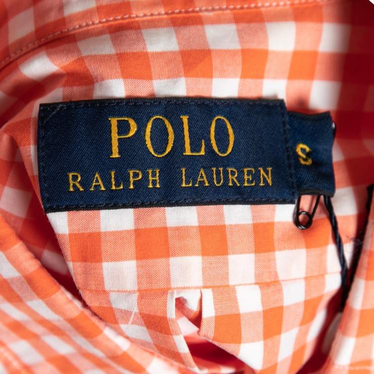 Pre Owned Polo Ralph Lauren Orange Gingham Checked Cotton Long Sleeve Shirt S