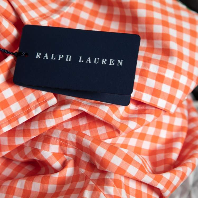 Pre Owned Polo Ralph Lauren Orange Gingham Checked Cotton Long Sleeve Shirt S