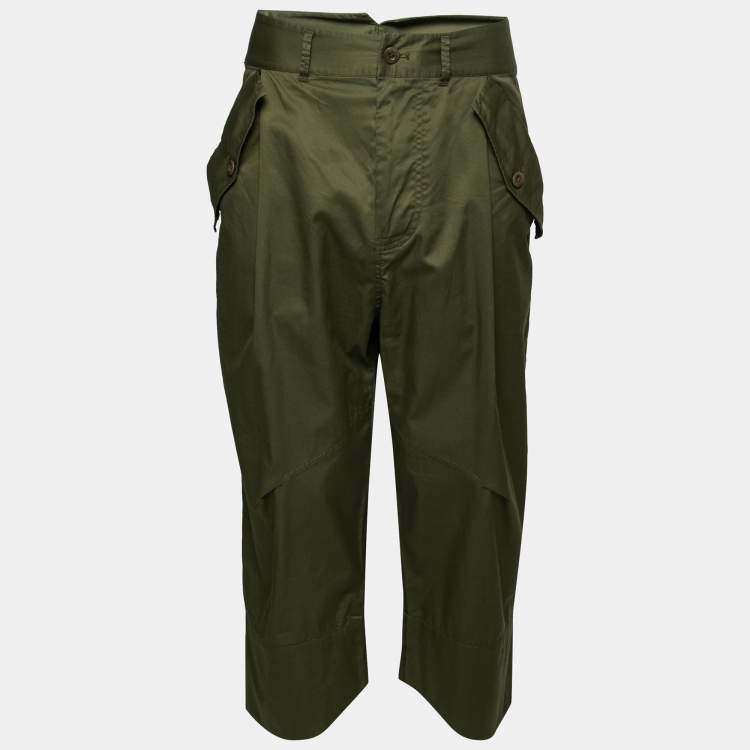 Pre Owned Polo Ralph Lauren Olive Green Cotton Cropped Trousers M  