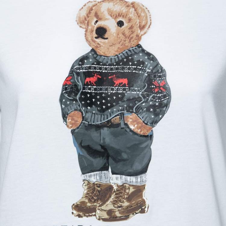Pre Owned Polo Ralph Lauren White Teddy Bear Print Cotton Short Sleeve T-Shirt M