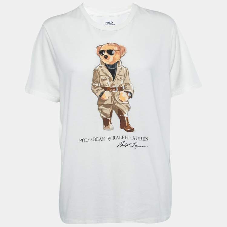 Pre Owned Polo Ralph Lauren White teddy Bear Printed Cotton Round Neck T-Shirt XL