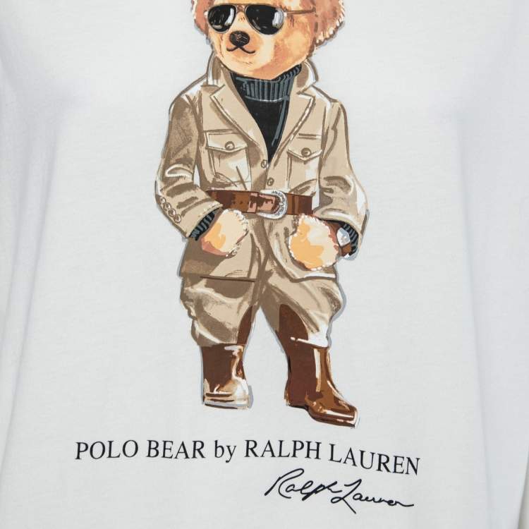 Pre Owned Polo Ralph Lauren White teddy Bear Printed Cotton Round Neck T-Shirt XL