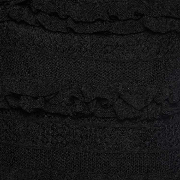 Pre Owned Polo Ralph Lauren Black Crochet Knit Tiered Top M