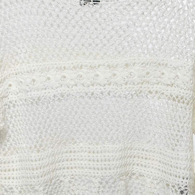 Pre Owned Polo Ralph Lauren White Floral Crochet Knit Top XS