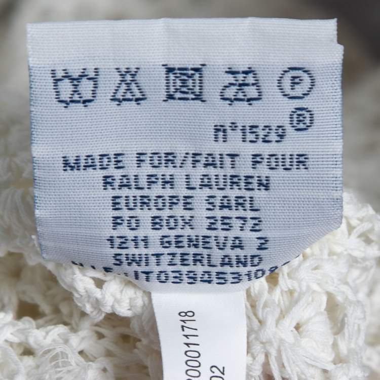 Pre Owned Polo Ralph Lauren White Floral Crochet Knit Top XS