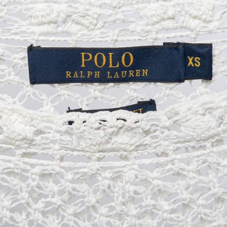 Pre Owned Polo Ralph Lauren White Floral Crochet Knit Top XS
