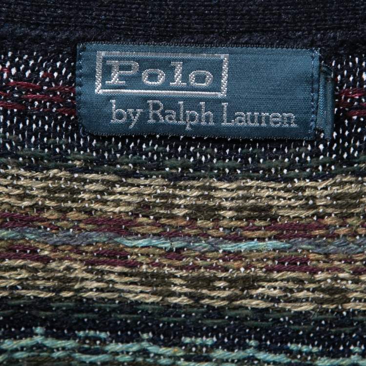 Pre Owned Polo Ralph Lauren Multicolor Intarsia Knit Suede Patch Detail Cardigan XL