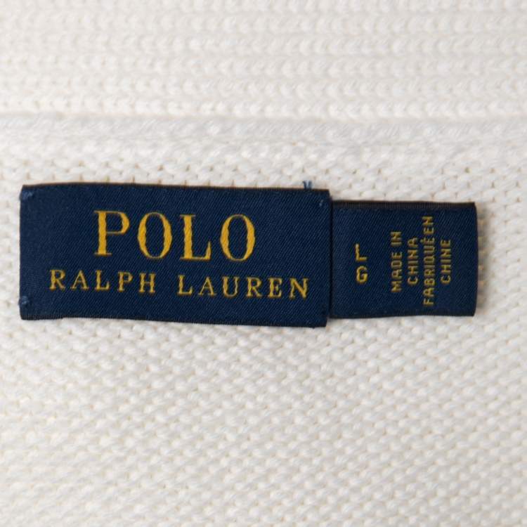 Pre Owned Polo Ralph Lauren White Knit Button Front Cardigan L
