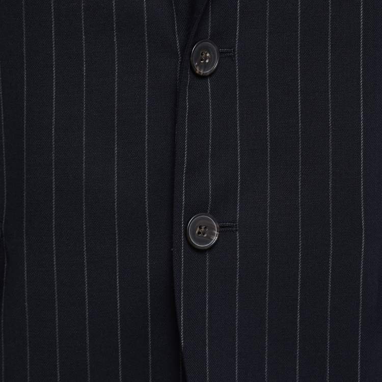 Pre Owned Polo Ralph Lauren Black Striped Wool Single-Breasted Blazer L