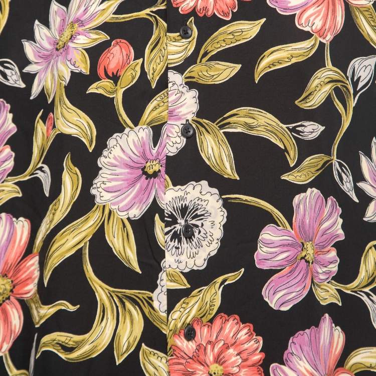 Pre Owned Polo Ralph Lauren Black Floral Printed Rayon Short Sleeve Shirt L