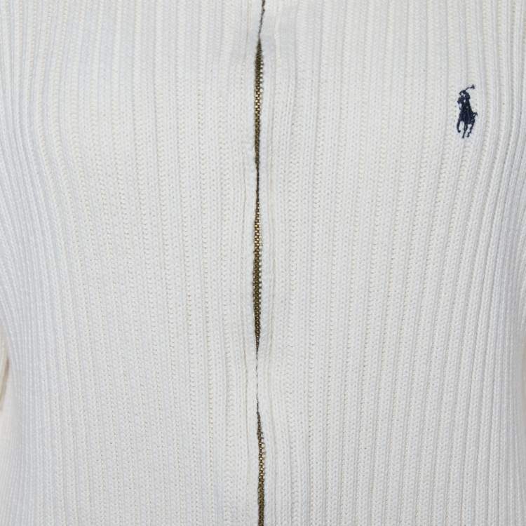 Pre Owned Polo Ralph Lauren Light Beige Cotton Knit Zip Front Sweater XL