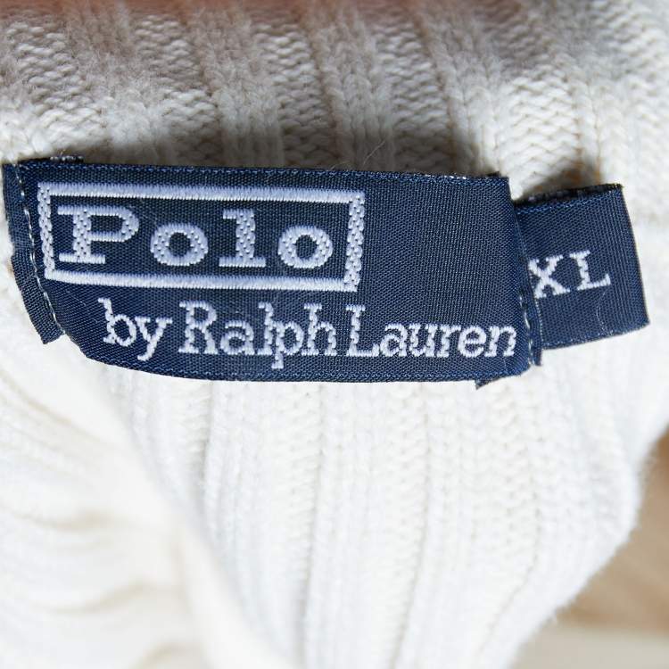 Pre Owned Polo Ralph Lauren Light Beige Cotton Knit Zip Front Sweater XL