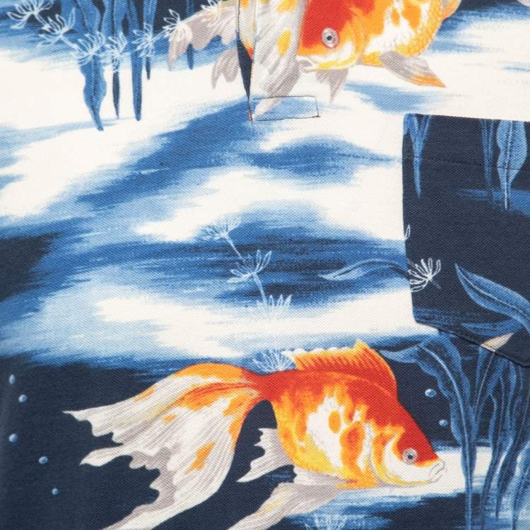 Pre Owned Polo Ralph Lauren Blue Goldfish Print Cotton Polo T-Shirt S