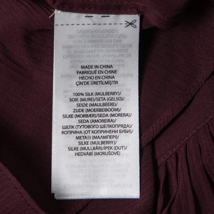 Pre Owned Polo Ralph Lauren Purple Silk Ruffle Detail Long Sleeve Top S
