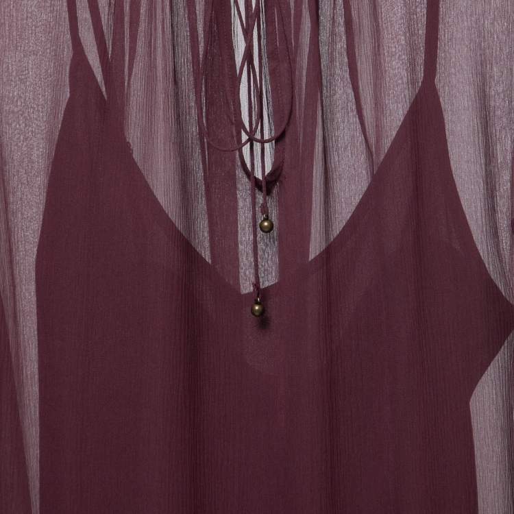 Pre Owned Polo Ralph Lauren Purple Silk Ruffle Detail Long Sleeve Top S
