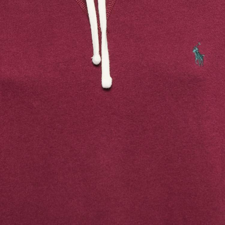 Pre Owned Polo Ralph Lauren Burgundy Cotton Blend Long Sleeve Hoodie M