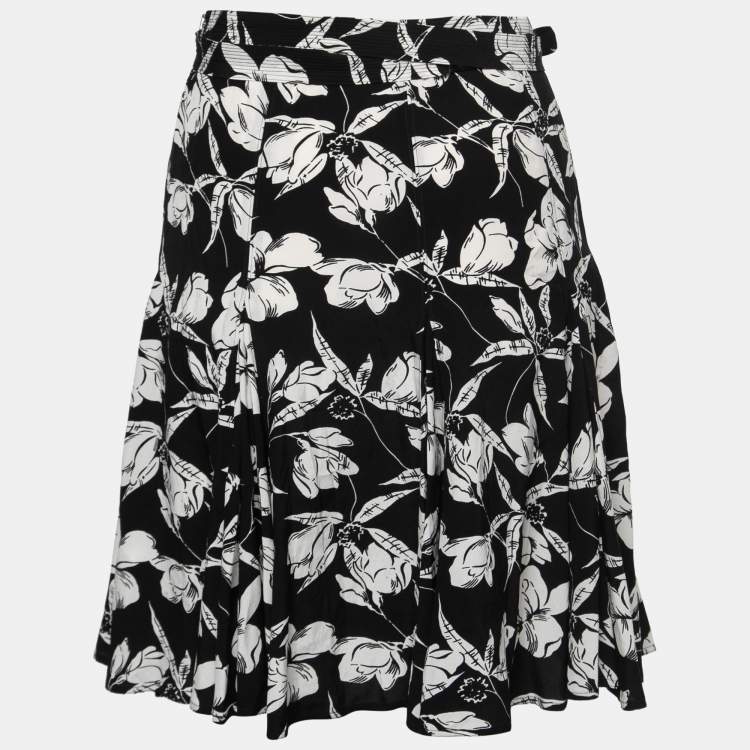 Pre Owned Polo Ralph Lauren Black Floral Printed Crepe Wrap Mini Skirt S