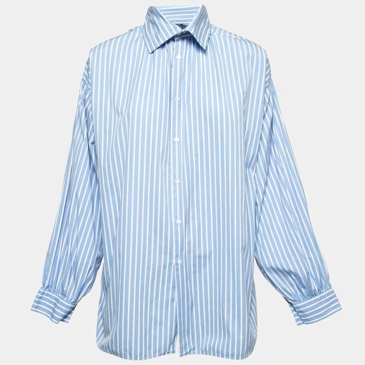 Pre Owned Polo Ralph Lauren Blue Striped Cotton Oversized Shirt M