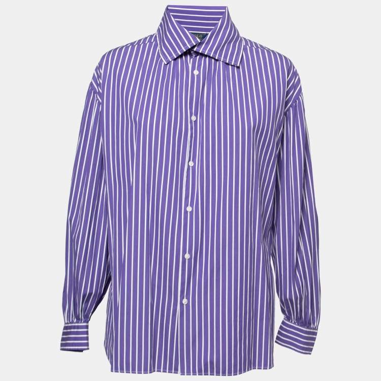 Pre Owned Polo Ralph Lauren Purple Striped Cotton Oversized Shirt M
