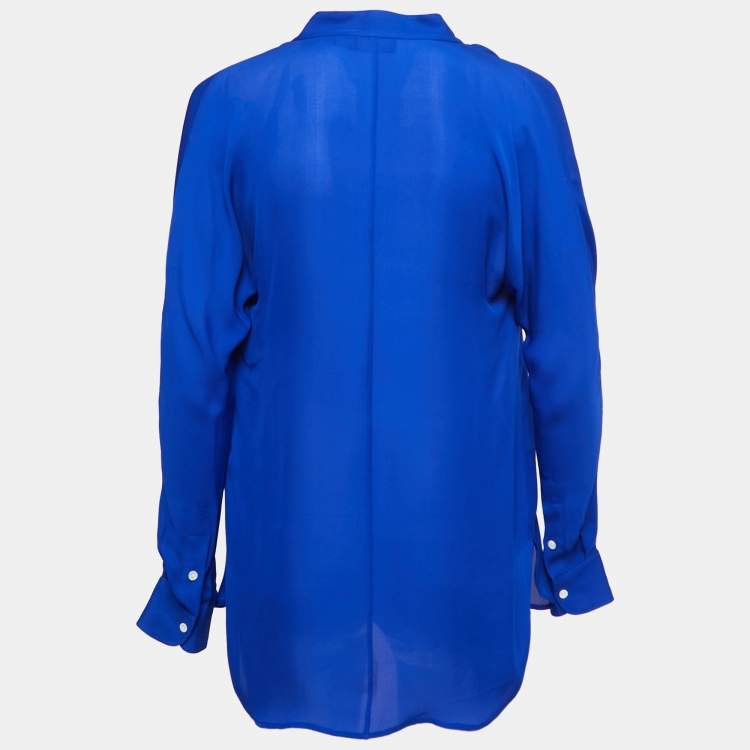 Pre Owned Polo Ralph Lauren Blue Silk Full Sleeve Blouse XS